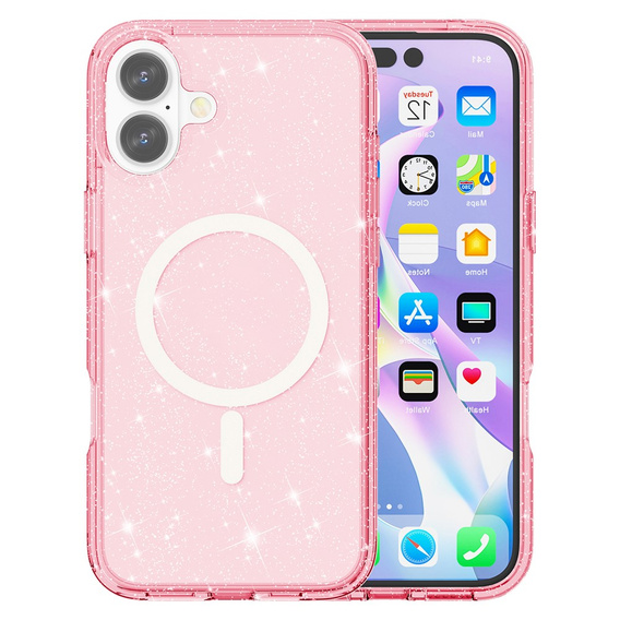 Θήκη για iPhone 17, για MagSafe, glitter, ημιδιαφανές ροζ