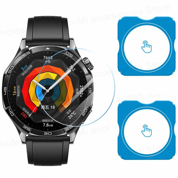 2x ERBORD μετριασμένο γυαλί για Huawei Watch GT 5 46mm, με πλαίσιο τοποθέτησης