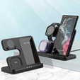Ασύρματο φορτιστή 3 σε 1 QI γρήγορο για Samsung S25 S24 S23 Galaxy Watch Buds Σταθμός μαύρο