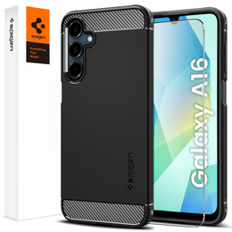 θήκη Spigen για Samsung Galaxy A16 4G/ 5G, Rugged Armor MagSafe, μαύρη + μετριασμένο γυαλί 9H