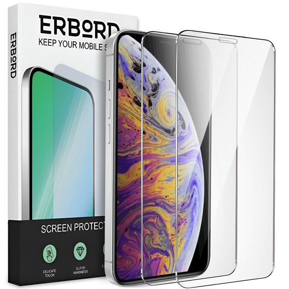 2x Μετριασμένο γυαλί για iPhone X/XS, ERBORD 9H Hard Glass στην οθόνη
