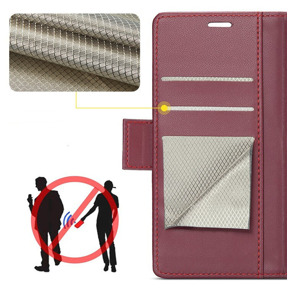 Θήκη για Samsung Galaxy S25, ERBORD Glossy Litchi, πορτοφόλι με πτερύγιο, κόκκινη