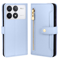 Θήκη με πτερύγιο για Xiaomi Poco F6 Pro, Wallet Zipper Pocket, μπλε