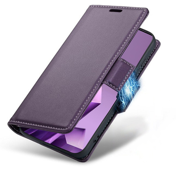 Θήκη για Infinix Note 50 Pro, ERBORD Glossy Litchi, πορτοφόλι με πτερύγιο, μωβ