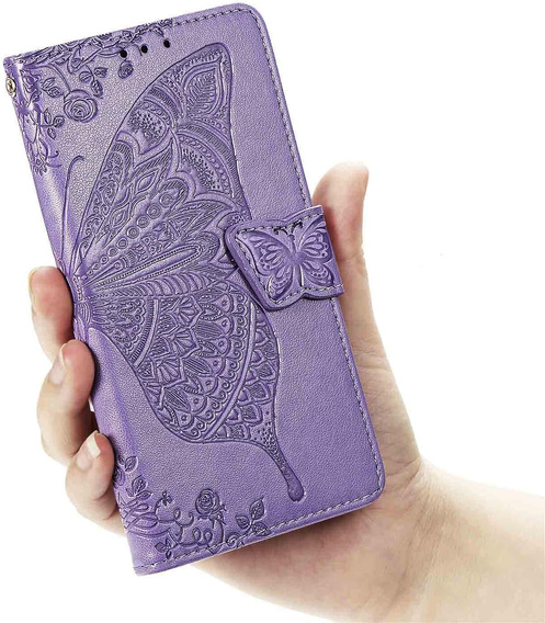 Θήκη με πτερύγιο για Xiaomi Poco F7, Butterfly, μωβ