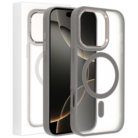 Θήκη για iPhone 16 Pro Max, για MagSafe, ERBORD Μatt Case, διαφανές / τιτάνιο + Γυαλί οθόνης