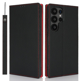 Θήκη με πτερύγιο για Samsung Galaxy S25 Ultra, Litchi Skin Grain, μαύρη