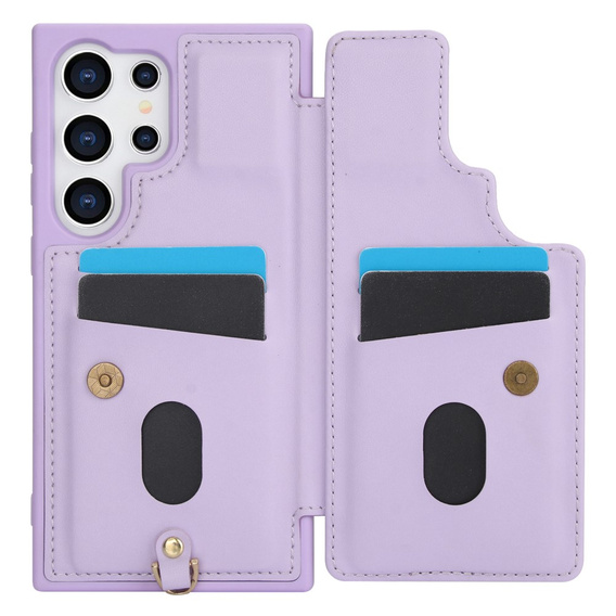 θήκη για Samsung Galaxy S24 Ultra, Leather Flower Card Slot, μωβ