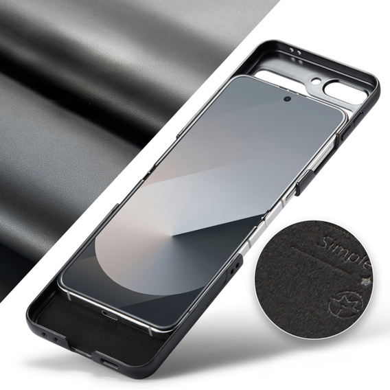 Θήκη για Samsung Galaxy Z Flip7 FE / Z Flip6, CASEME Litchi Leather, μαύρη