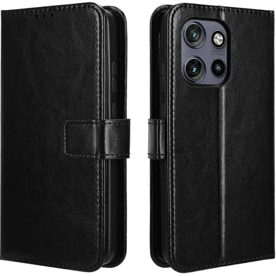 Θήκη με πτερύγιο για Motorola Edge 50 Neo / Motorola ThinkPhone 25, Crazy Horse Wallet, μαύρη