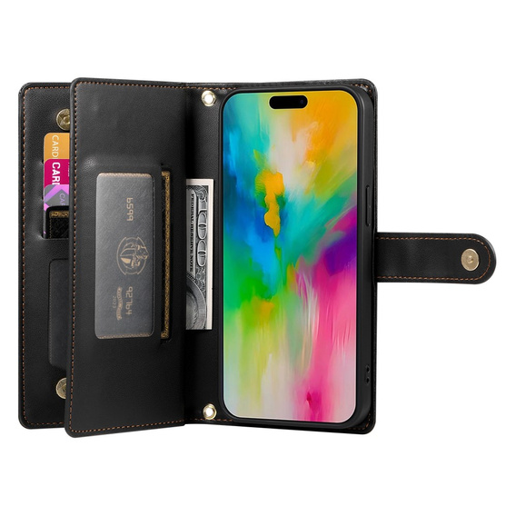 Θήκη με πτερύγιο για iPhone 16 Pro, Wallet Zipper Pocket, μαύρη