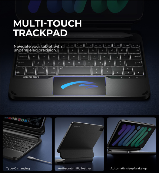 Θήκη με πληκτρολόγιο για iPad mini 8,3" 2021 (6ης γενιάς) / iPad mini 8,3" 2024 (7ης γενιάς), Dexnor Magnetic Keyboard Touchpad, μαύρο