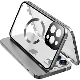 Μαγνητική θήκη MagSafe Dual Glass για iPhone 15 Pro Max, ασημένια