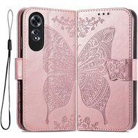 Θήκη με πτερύγιο για Oppo A60, Butterfly, ροζ rose gold