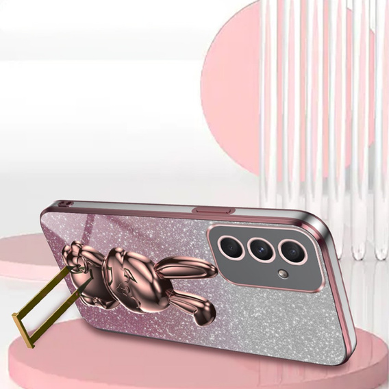 Θήκη για Samsung Galaxy A55 5G, Glitter Rabbit, με συρόμενη βάση στήριξης, ροζ