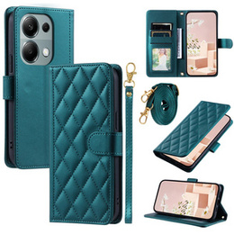 θήκη πτερύγιο για Xiaomi Redmi Note 13 Pro 4G / Xiaomi Redmi Note 14S / Xiaomi Poco M6 Pro 4G, Rhombus Crossbody Leather, σκούρα πράσινη
