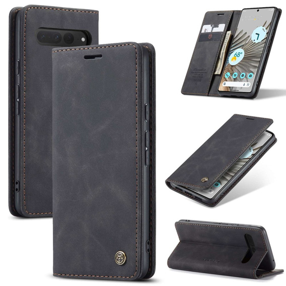 θήκη CASEME για Google Pixel 7 Pro, Leather Wallet Case, μαύρη