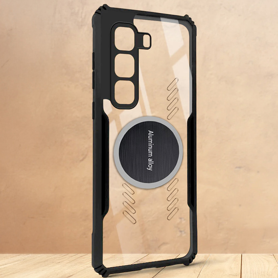 Θήκη για Infinix Hot 50 Pro+ 4G, με μαγνητική πλάκα, διαφανής / μαύρη