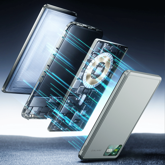 Blavec Power Bank 10000mAh BJ-03 Slim 13.5mm - Τύπος C - 22.5W, MagSafe 3in1 - γκρι