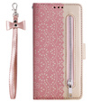 θήκη πτερύγιο για Samsung Galaxy S22+ Plus 5G, Wallet Pocket Zipper Lace, ροζ