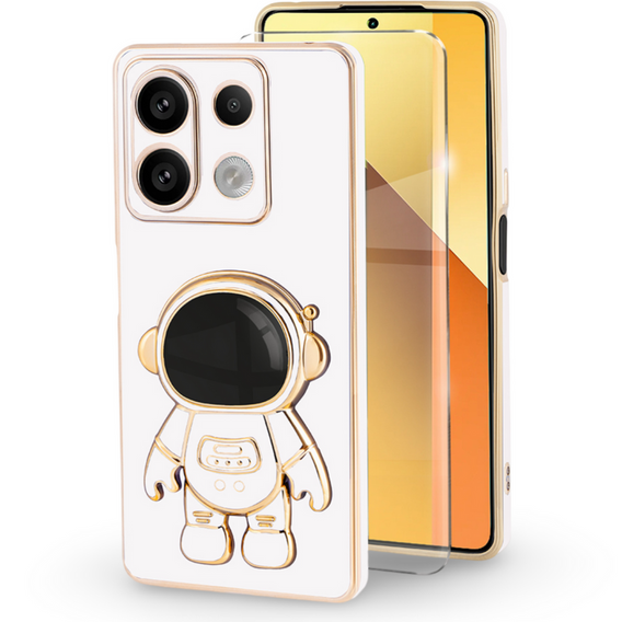 θήκη για το Xiaomi Redmi Note 13 5G, Astronaut, λευκή + μετριασμένο γυαλί 9H