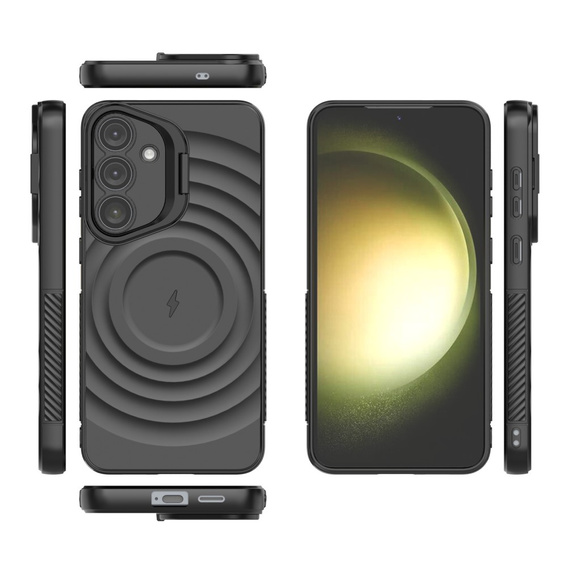Θήκη για Samsung Galaxy S25+ Plus, Ripple Kickstand, για MagSafe, μαύρη