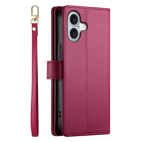 Θήκη με πτερύγιο για iPhone 16 Plus, Wallet Zipper Pocket, κόκκινη