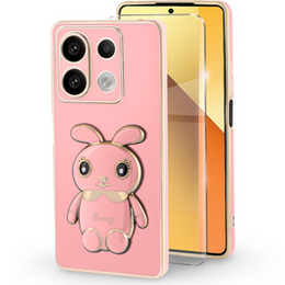 Θήκη για Xiaomi Redmi Note 13 5G, Rabbit, ροζ + μετριασμένο γυαλί 9H