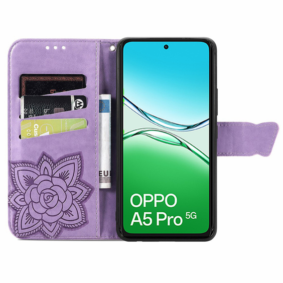 Θήκη με πτερύγιο για Oppo A5 Pro 5G, Butterfly, μωβ