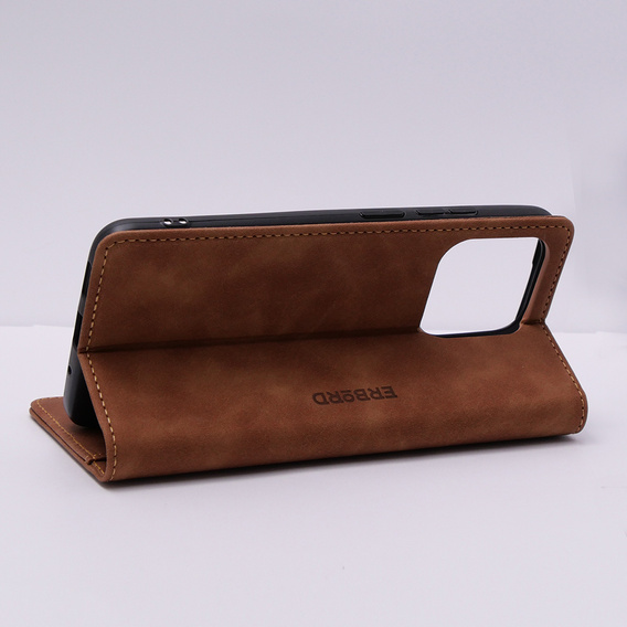 Θήκη για Xiaomi Redmi 12C, ERBORD Vintage, πορτοφόλι με πτερύγιο, καφέ