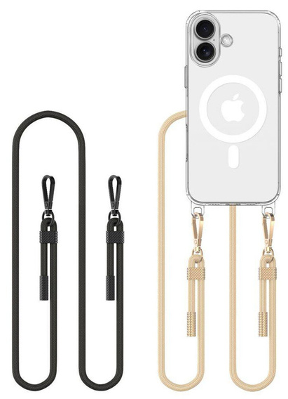 Θήκη με κορδόνι για iPhone 16, ERBORD MagSafe, διάφανη + Γυαλί οθόνης