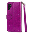 Θήκη με πτερύγιο για Samsung Galaxy S24 Ultra, Wallet Zipper Pocket Glittery, μωβ