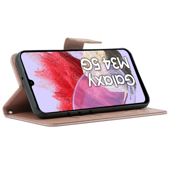 Θήκη με πτερύγιο για Samsung Galaxy M34 5G, Butterfly, ροζ rose gold