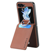 Θήκη για Samsung Galaxy Z Flip6 5G, Card Slot Ring Case, καφέ