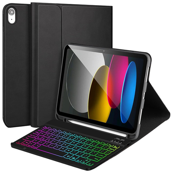 Θήκη με φωτιζόμενο πληκτρολόγιο bluetooth για iPad 10.9 2022 (10 gen.), μαύρο
