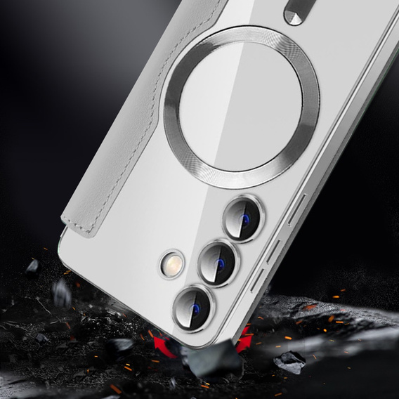Θήκη με πτερύγιο για Samsung Galaxy S24, RFID Wallet MagSafe CamShield, ασημένια