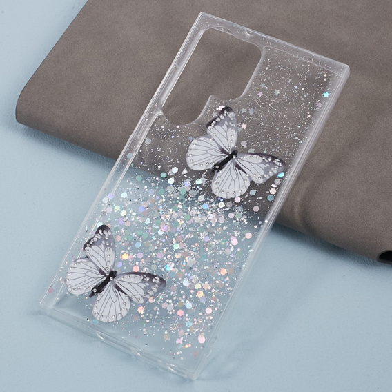 Θήκη για Samsung Galaxy S24 Ultra, Glitter Butterfly, λευκή