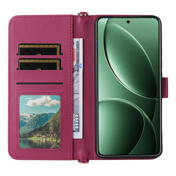 Θήκη με πτερύγιο για Xiaomi Poco F7 Ultra, Crossbody Leather Wallet, μπορντό