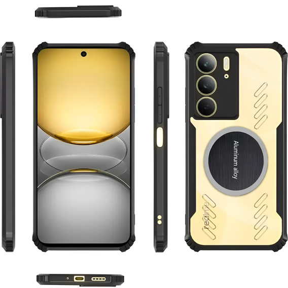 Θήκη για Realme 14X / Realme C75, με μαγνητική πλάκα, διαφανής / μαύρη