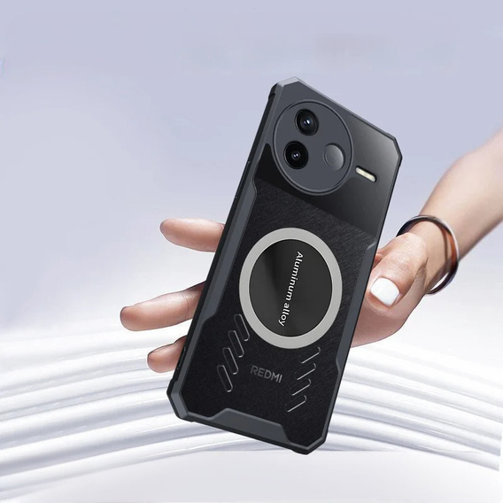 Θήκη για Xiaomi Poco F7 Pro, με μαγνητική πλάκα, διαφανής / μαύρη