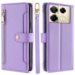 Θήκη με πτερύγιο για Infinix Note 40 Pro, Wallet Zipper Pocket, μωβ