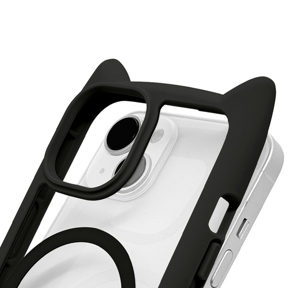 Θήκη για iPhone 13 / iPhone 14, για MagSafe, Cute Cat, μαύρη + Γυαλί οθόνης