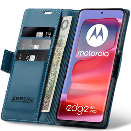 Θήκη για Motorola Edge 50 Pro, ERBORD Glossy Litchi, πορτοφόλι με πτερύγιο, μπλε