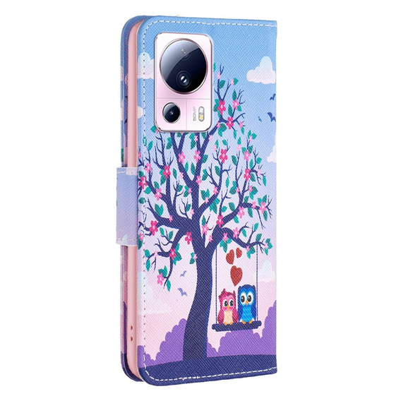 Θήκη με πτερύγιο για Xiaomi 13 Lite, Wallet, tree & owls, μπλε