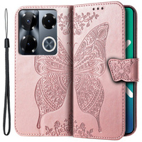 Θήκη με πτερύγιο για Infinix Note 40 Pro Plus, Butterfly, ροζ rose gold