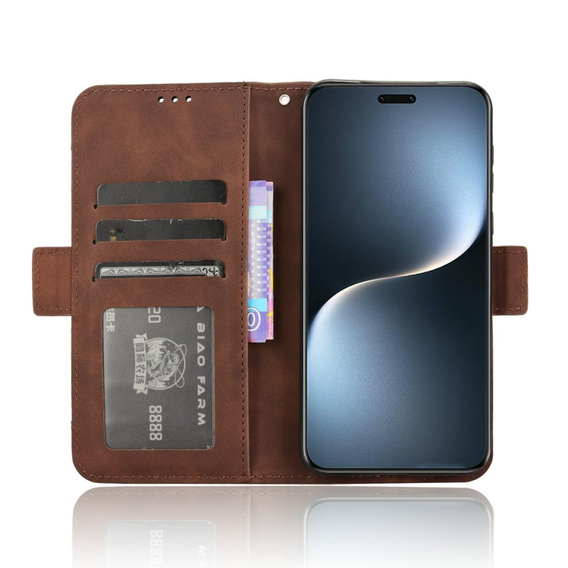 Θήκη με πτερύγιο για Honor Magic 7 Pro, Card Slot, καφέ