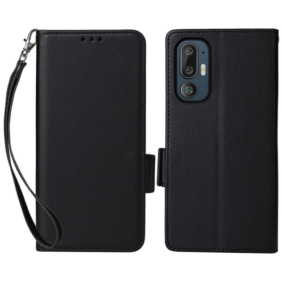 Θήκη για HTC U24 Pro 5G, Wallet Litchi Leather, μαύρη