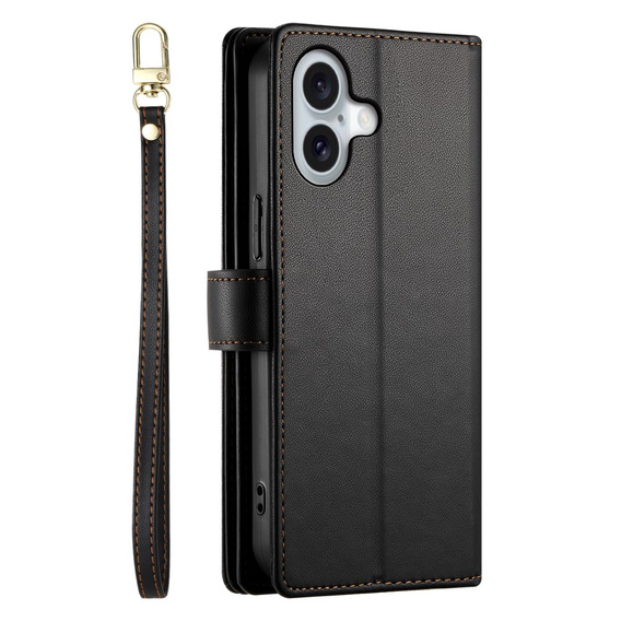 Θήκη με πτερύγιο για iPhone 16 Plus, Wallet Zipper Pocket, μαύρη