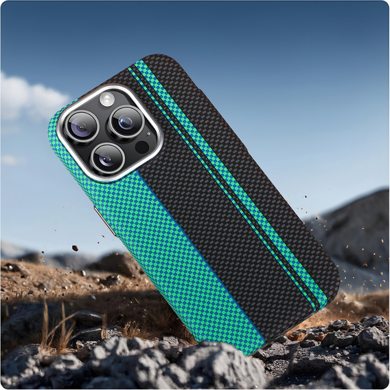 Θήκη για iPhone 13 Pro Max, ανθρακονήματα MagSafe, μαύρο / μπλε