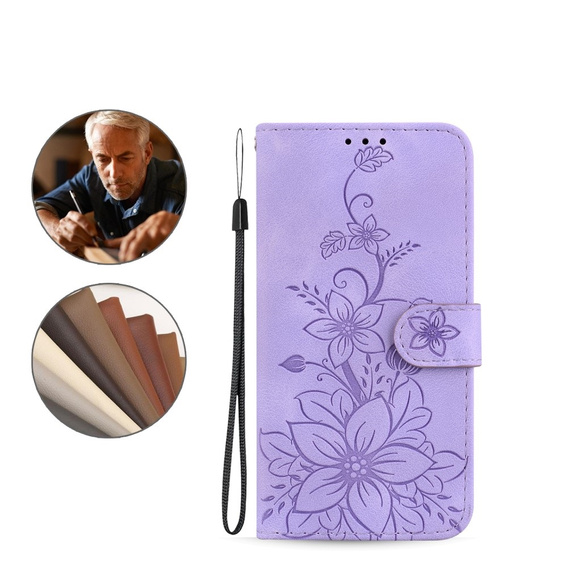 Θήκη με πτερύγιο για Oppo A60, Lily Flower, μωβ